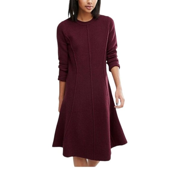 Whistles Seymour Wool Flare Knit Dress Burgundy Size 2 - Picture 1 of 7